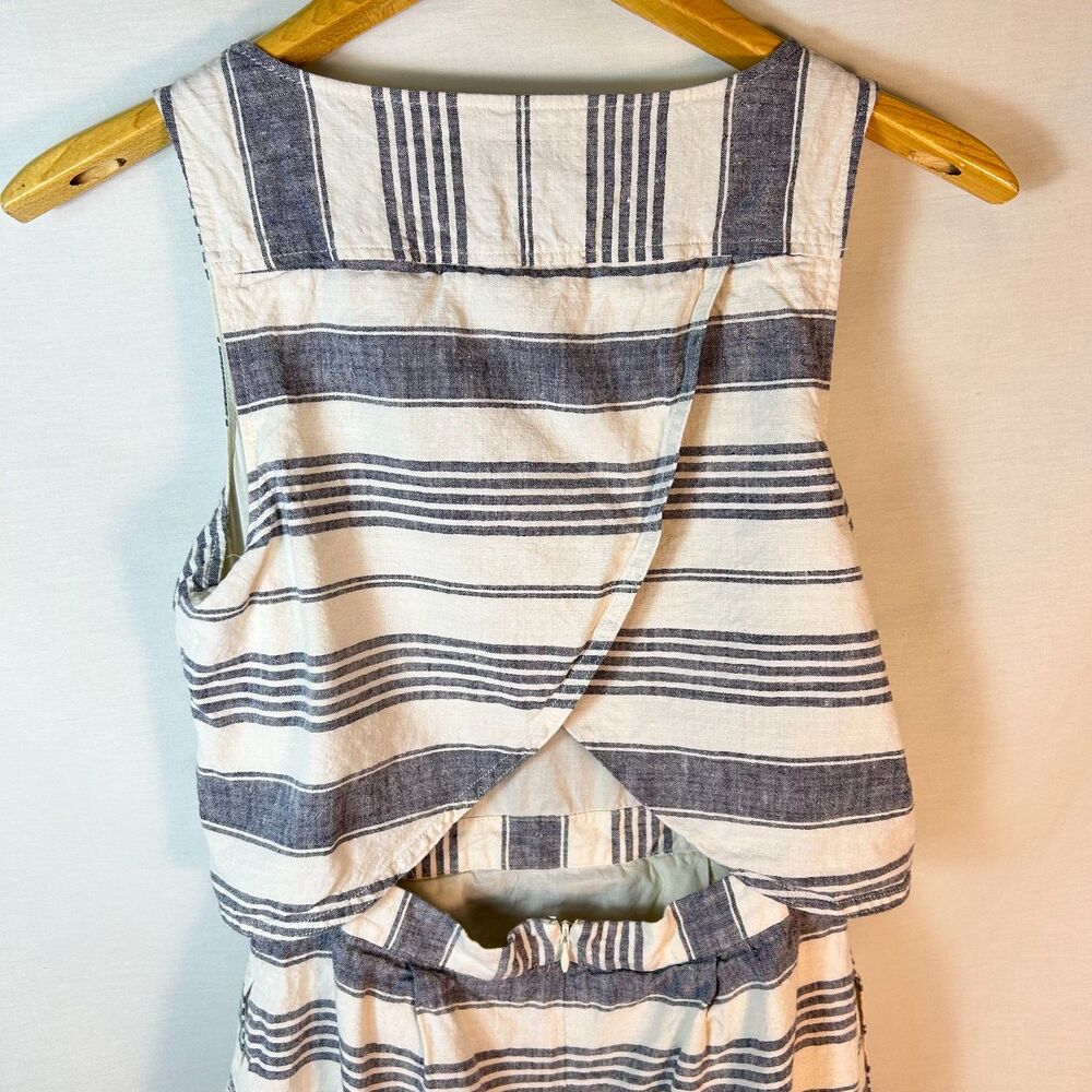 Madewell Women's Ivory Navy Striped Overlay Cross Back Sleeveless Dress Size 6 - Picture 11 of 16